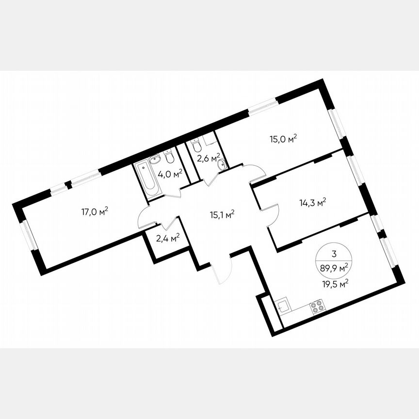 3-к. квартира, 89,9 м², 13/17 эт.