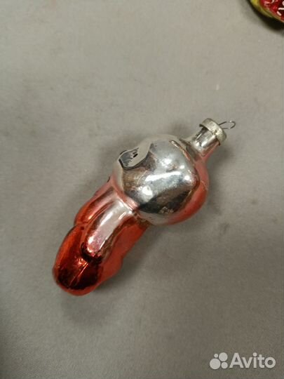 Елочная игрушка СССР Медвежонок стекло подвес