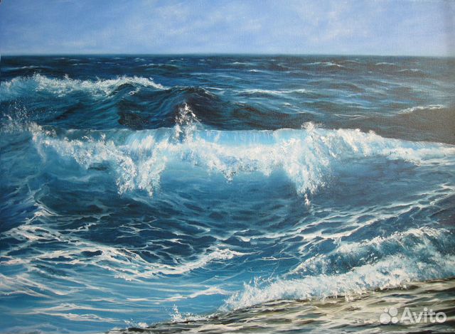 Картина, морской пейзаж маслом 50х70 см, волны