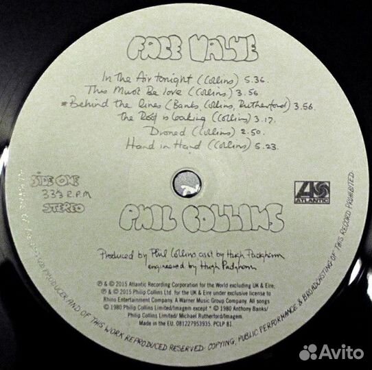 Виниловая пластинка WM Phil Collins Face Value (18