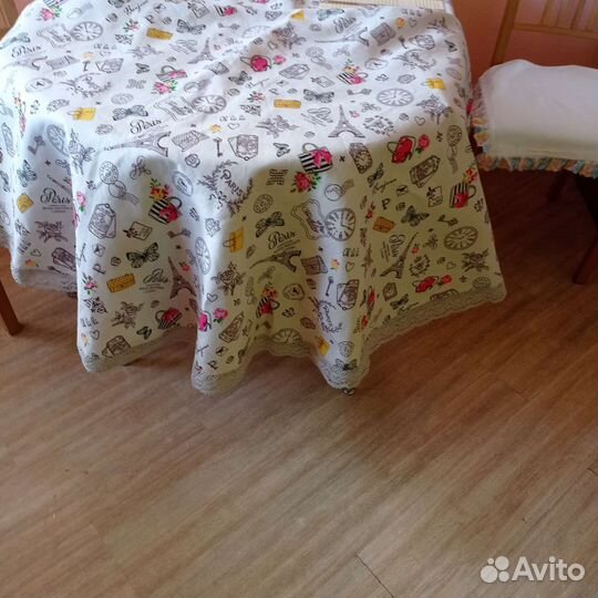 Скатерть лен новая, подушки на стулья лен