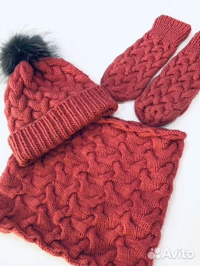 Комплект шапка снуд и варежки