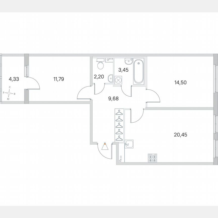 2-к. квартира, 64,2 м², 1/4 эт.