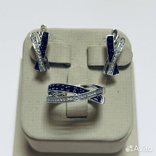 Комплект с сапф. и брил-ми золото 585 пр (ем 10399