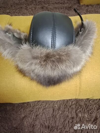 Шапка -ушанка зимняя, натуральная кожа и мех