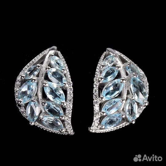 Серебряные серьги с топазами скай блю