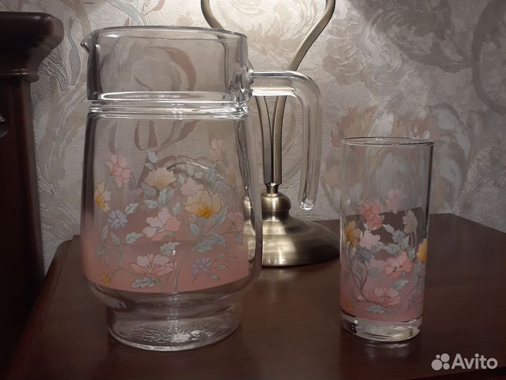 Кувшин стеклянный и 5 стаканов