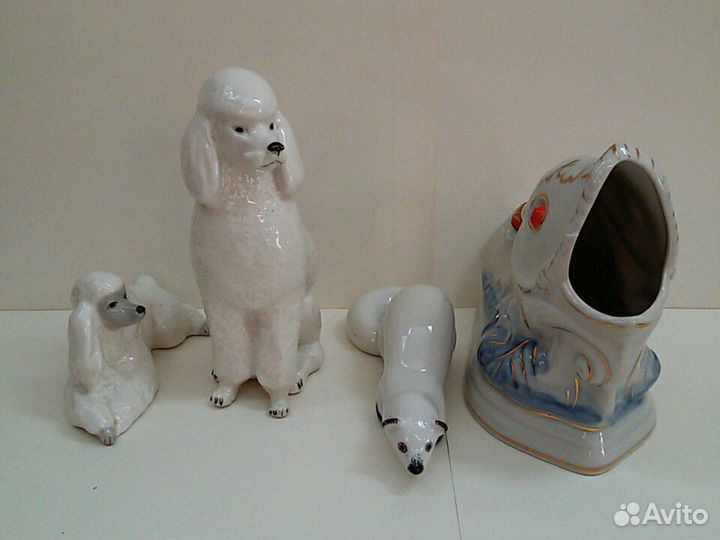 Фарфоровая статуэтка пудель песец рыба