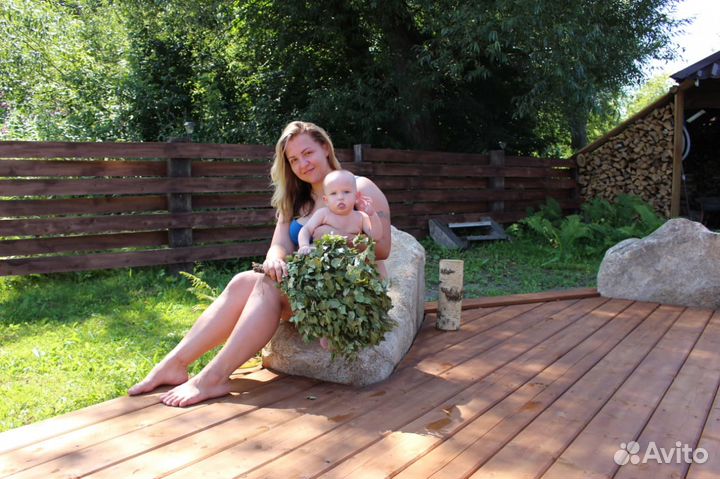 Баня на дровах с вениками