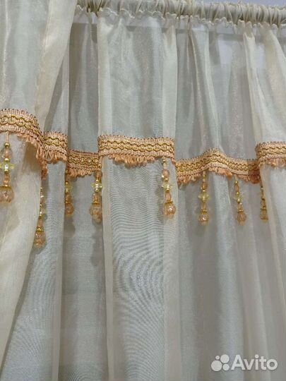Тюль органза айвори с бахромой