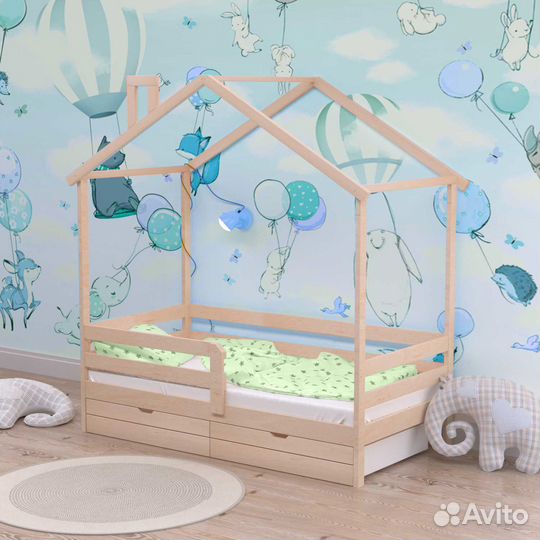 Кроватка из натурального дерева от 2х лет с бортик