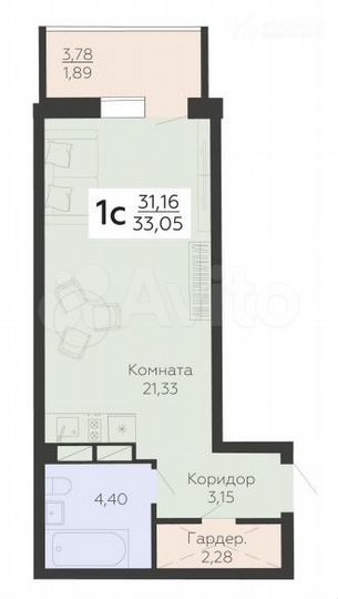 Квартира-студия, 33,1 м², 8/19 эт.