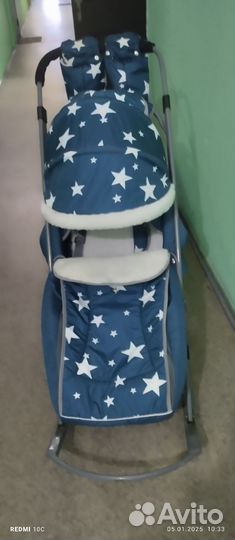 Детские санки коляска с колесами бу