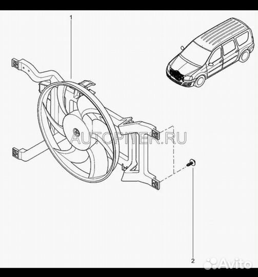 Вентилятор охлаждения с кожухом для Лада Ларгус