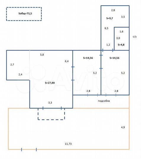 Торговое помещение, 71 м²