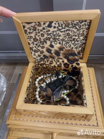 Большая резная деревянная шкатулка СССР с ящиком