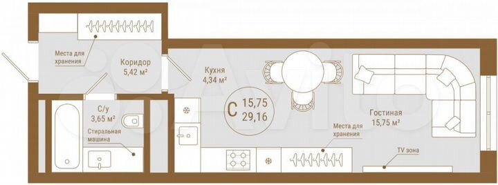 Квартира-студия, 29,2 м², 8/25 эт.