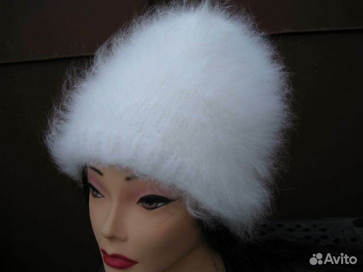Шапка зимняя женская повязка вязанная кроличий пух