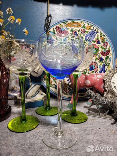 Хрустальные, цветные бокалы,винтаж, Германия