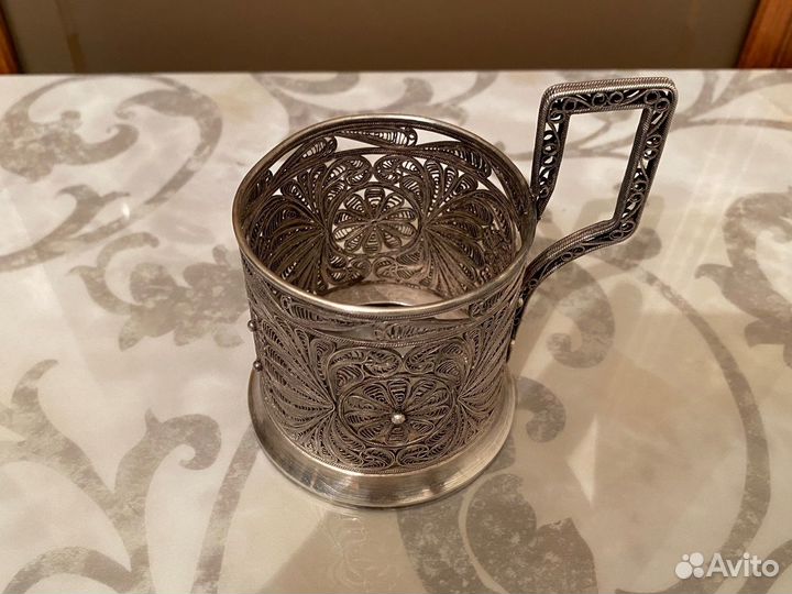 Старинный подстаканник Глубокое серебрение Скань