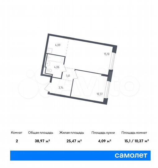 2-к. квартира, 39 м², 1/8 эт.
