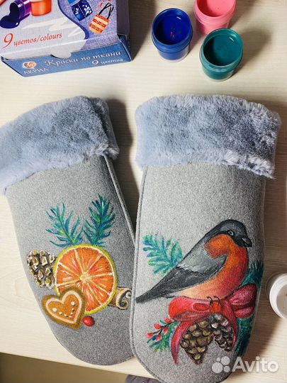 Варежки женские, ручная роспись