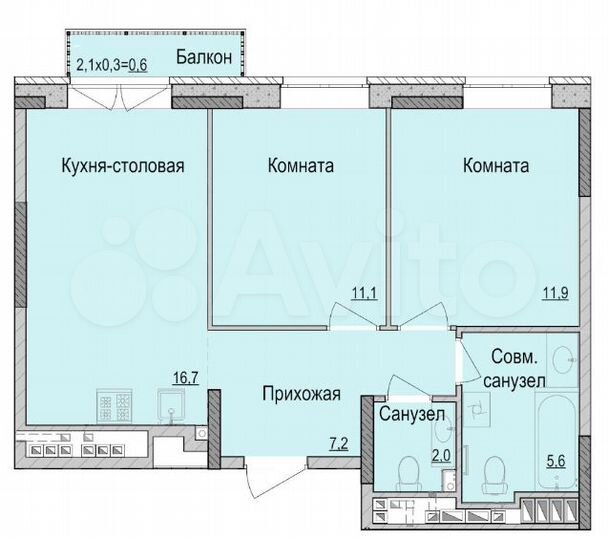2-к. квартира, 55 м², 12/14 эт.