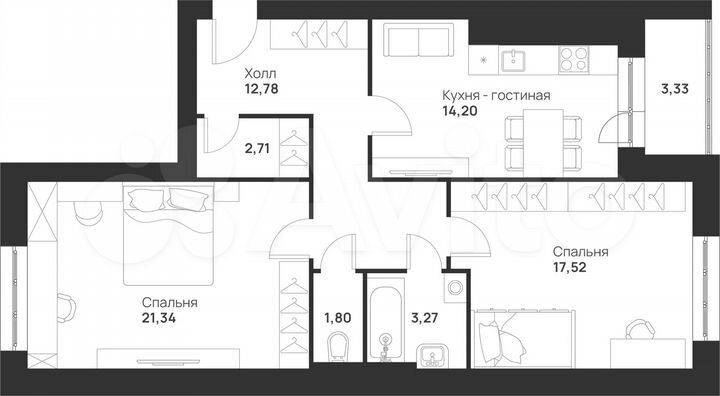 2-к. квартира, 77,4 м², 4/5 эт.