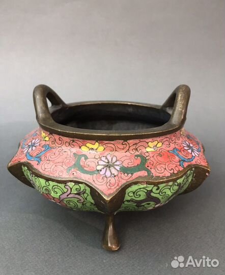 Эмалевая бронзовая курительница, клуазонне, китай