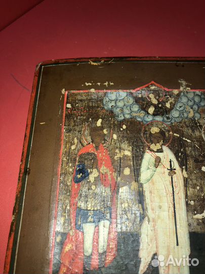 Старинная икона Арх. Михаил, Ангел и Афанасий мзю