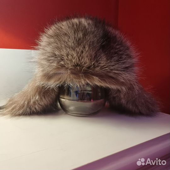 Шапка мех Песца 57см/кожа натур ушанка
