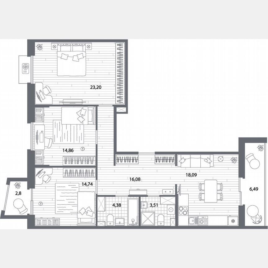 3-к. квартира, 99 м², 13/13 эт.