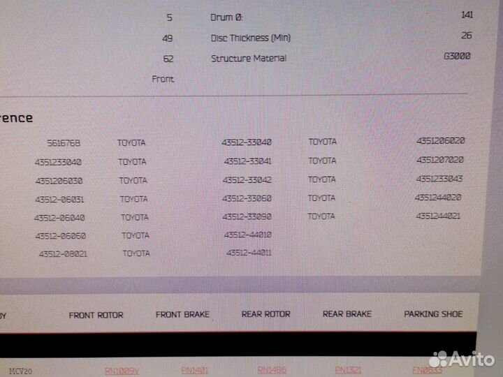Диски тормозные Toyota Voxy. Camry. Avensis и т. д