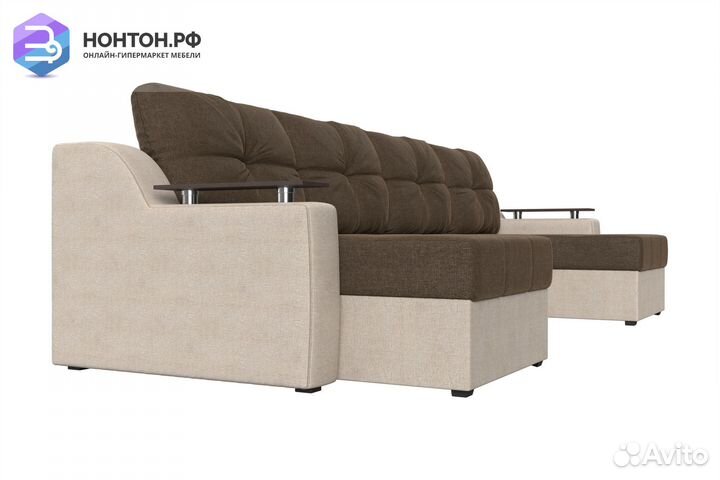 Диван п-образный еврокнижка Сенатор коричневый / б