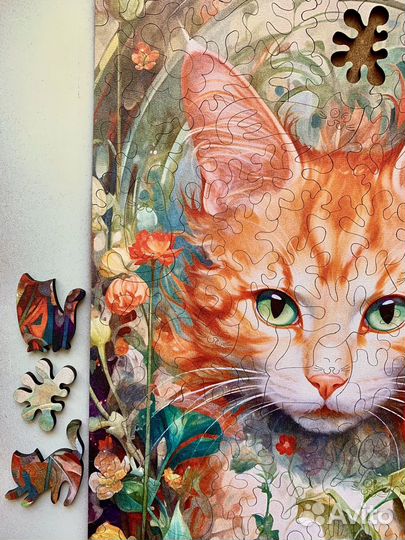 Рыжий кот Деревянный пазл