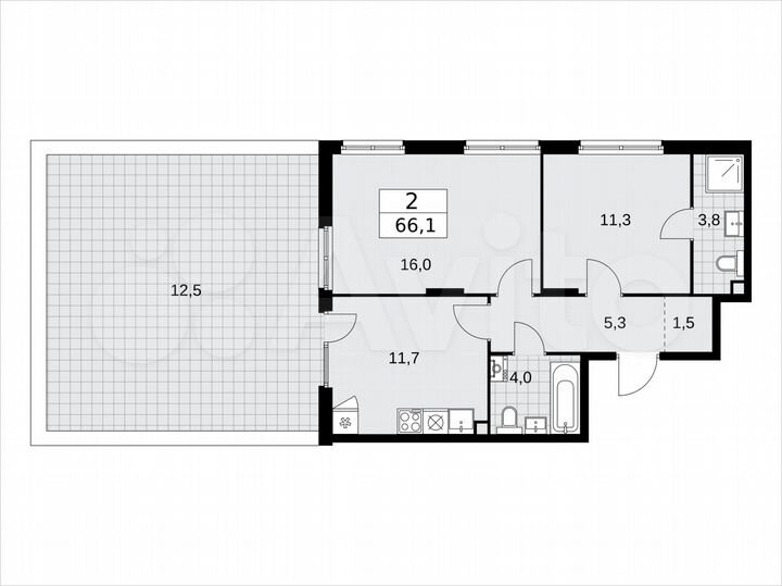 2-к. квартира, 66,1 м², 2/15 эт.