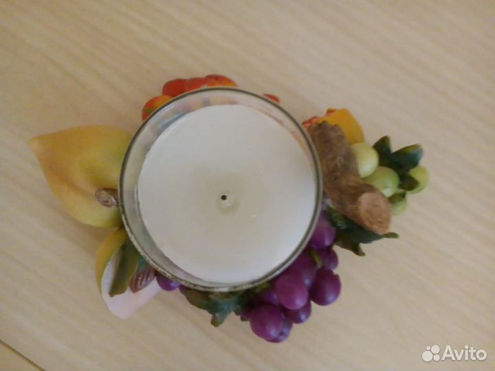 Подсвечник Фрукты, со свечой в стеклянном стакане