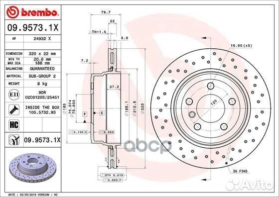 Диск тормозной задн, BMW:X3 03-11 09.9573.1X Br