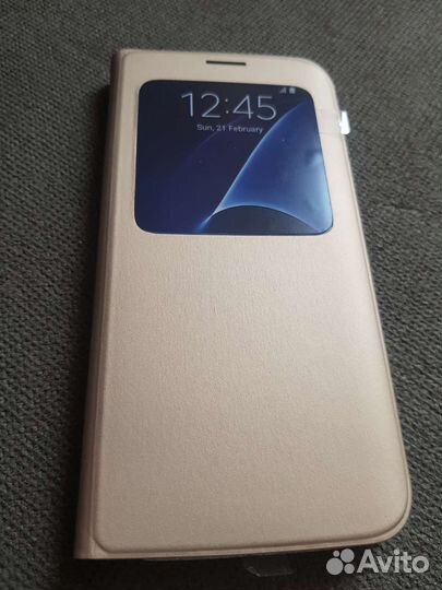 Оригинал Чехол S-View Cover Samsung S7 Edge (Gold)
