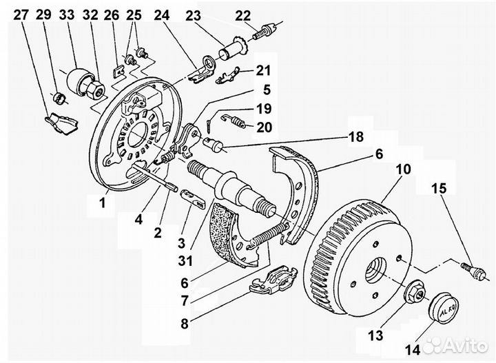 Тормозные колодки на прицеп алко (мзса), Тип 2361