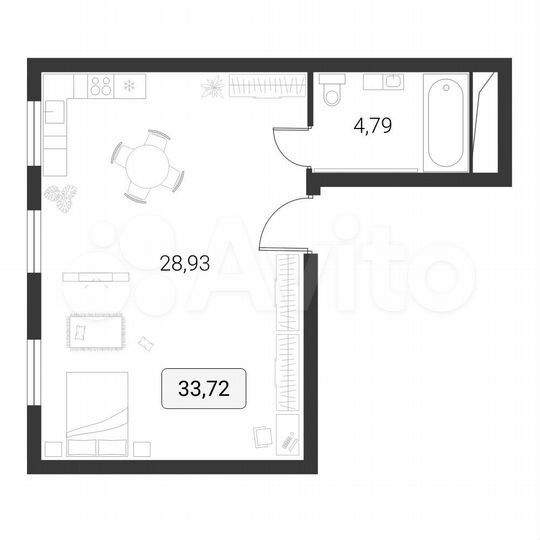 1-к. апартаменты, 33,7 м², 4/10 эт.
