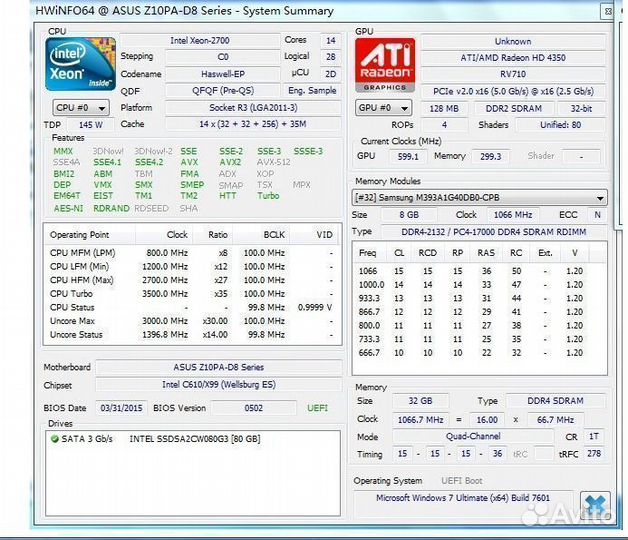 Intel Xeon E5 2697V3 ES 2.7-3.5Ghz 14 core