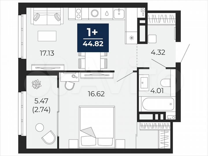 1-к. квартира, 44,8 м², 21/21 эт.