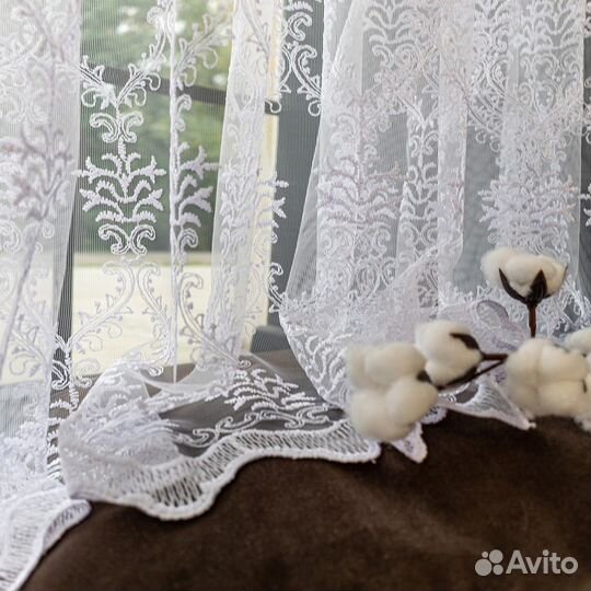 Микросетка с вышивкой тюль Лилиан Белый