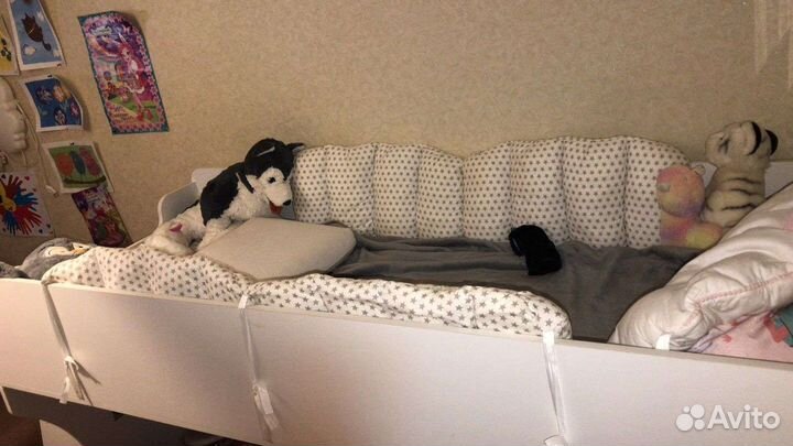 Детская кровать чердак+матрас+бортики