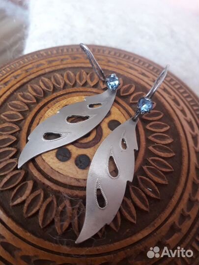 Серьги Пёрышки Винтаж Мельхиор