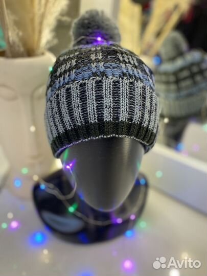 Шапка вязанная на флисе