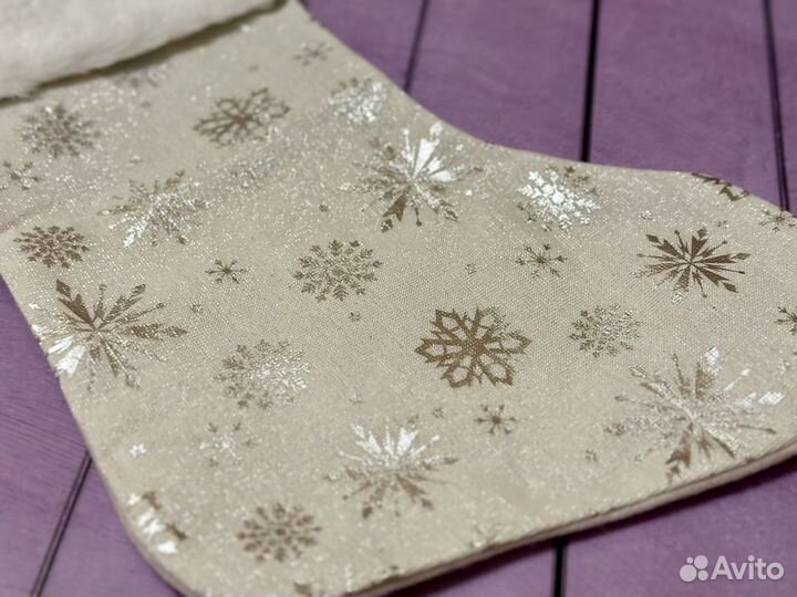 Новогодний сапожок белый, носок новогодний 40 см