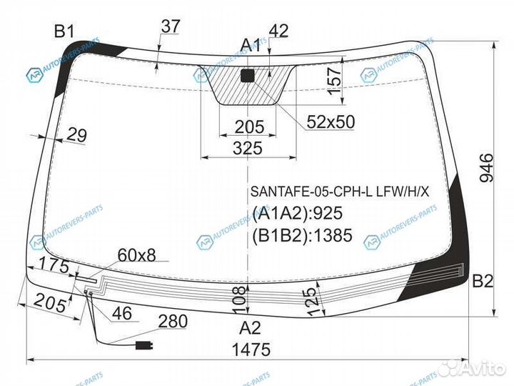 Santafe-05-CPH-L lfwhx Стекло лобовое с обогревом