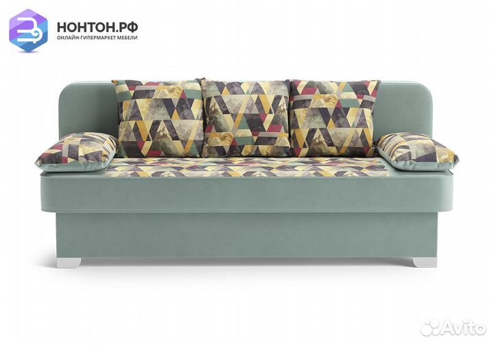 Диван еврокнижка Арвен бирюзовый / принт Snow Aqva